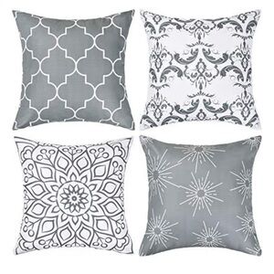 Set of 4 Gray and White Decorative Throw Pillow Covers